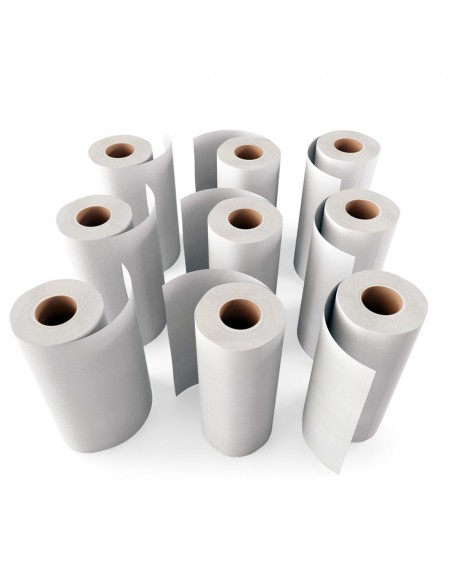 Recycled creped and pre-cut stretcher paper roll