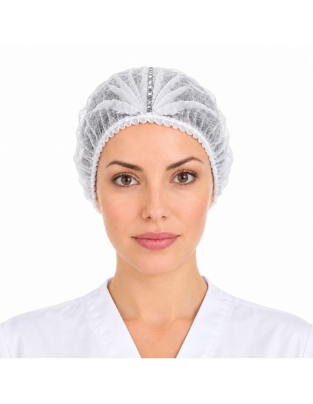 ▷ Touca apanha-cabelo dobrada em acordeão em TNT de polipropileno com 2 elásticos detetável | Uniuso