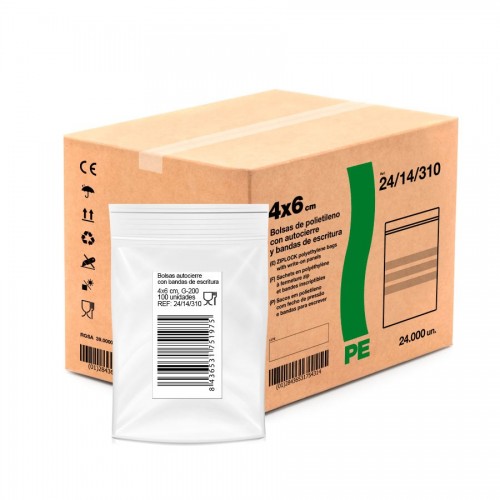 Autocierre con bandas de escritura. Embalaje exterior y bolsa interior de la bolsa 4x6 cm 24/14/310