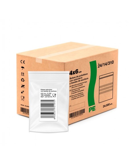 Autocierre con bandas de escritura. Embalaje exterior y bolsa interior de la bolsa 4x6 cm 24/14/310