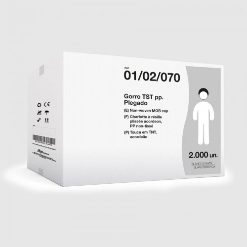 Touca apanha-cabelo dobrada em acordeão em TNT...