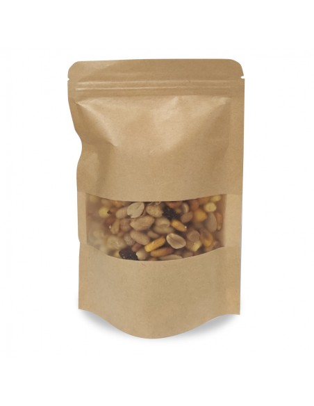 Bolsa de papel plastificado Doypack Kraft, con ventana