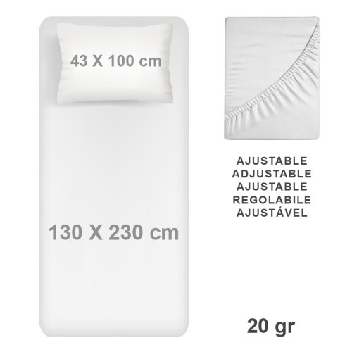 Kit de Cama en TNT de Polipropileno color blanco, ajustable 130 x 230 cm. Sábana bajera y funda de almohada de 43 x 100 cm