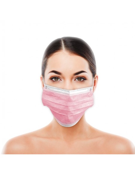 Mascarilla Higiénica Rosa triple capa con elásticos en TNT de Polipropileno