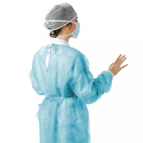 Bata Sanidad cierre dorsal con cintas color azul en TNT de Polipropileno