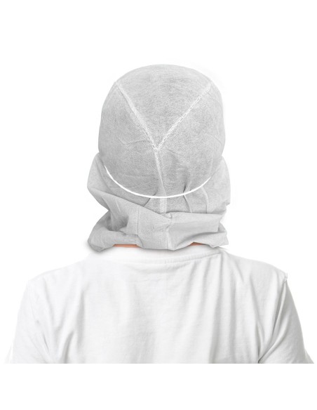 Gorro Integral con mascarilla IIR en TNT de Polipropileno. Foto trasera.