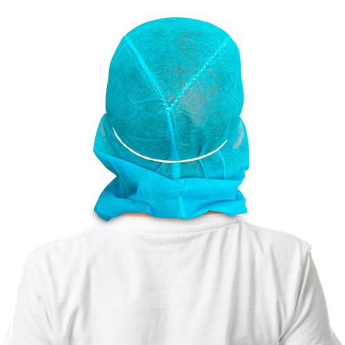 Gorro Integral con Mascarilla Higiénica 3 capas azul. Foto trasera.