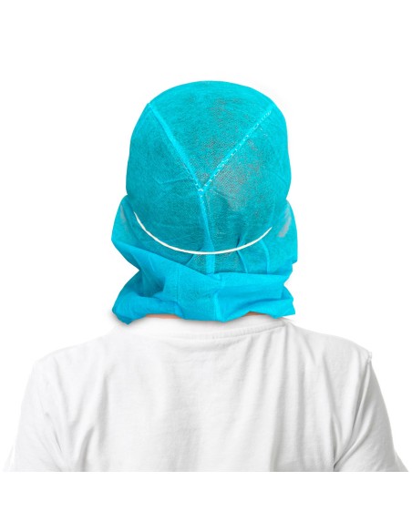 Gorro Integral con Mascarilla Higiénica 3 capas azul. Foto trasera.