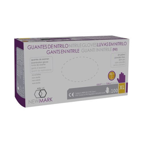 Luvas de nitrilo, sem pó, 30 cm de comprimento, ambidestras, cor azul, 7 g, AQL 1.5