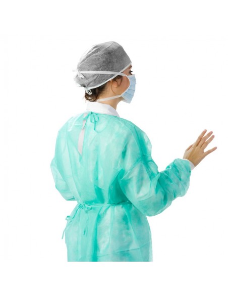 ▷ Bata de proteção saúde em TNT de polipropileno fecho dorsal com atilhos | Uniuso