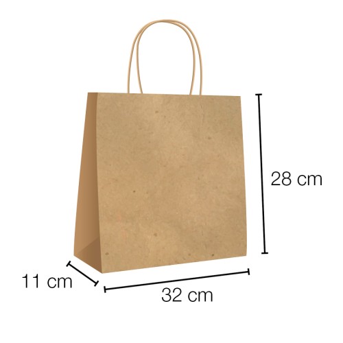 Bolsas papel kraft asa rizada con base ancha 32x11x28 cm