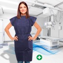 Polypropylene TNT sanitary gown for RX patients, sleeveless and with straps.