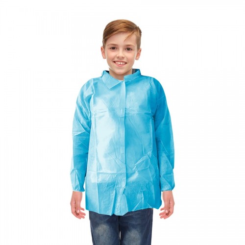 Bata Infantil en TNT de Polipropileno color azul cierre frontal con velcro
