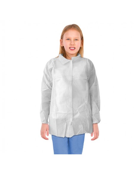 Bata Cadete en TNT de Polipropileno color blanco con cierre frontal velcro