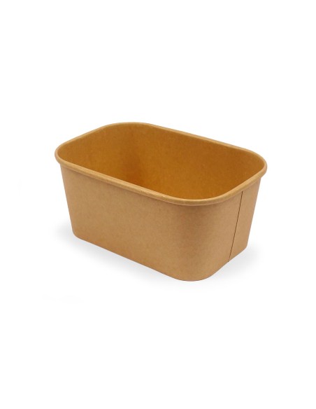 Ensaladera rectangular de cartón y tapa de polietileno