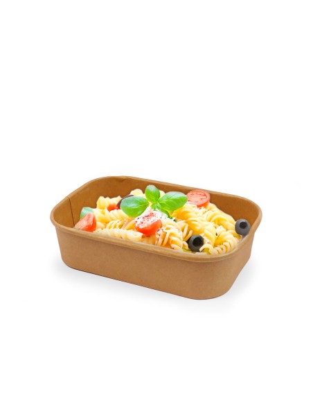 Rectangular cardboard salad bowl with polyethylene lid