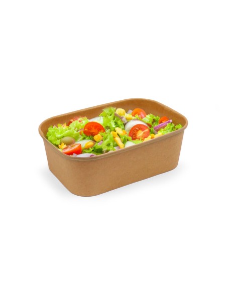 Rectangular cardboard salad bowl with polyethylene lid