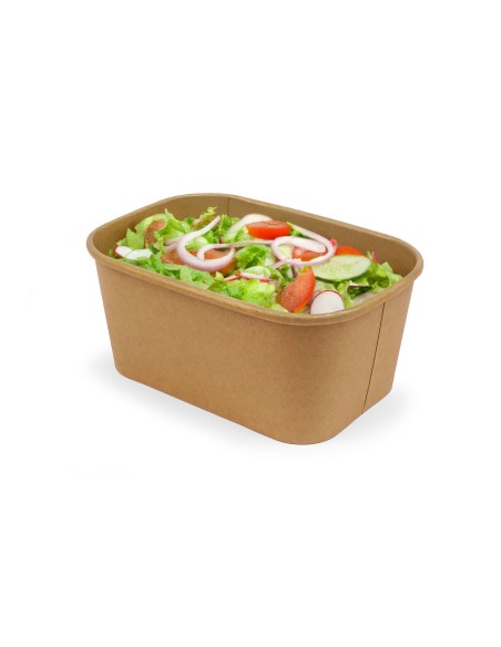 Rectangular cardboard salad bowl with polyethylene lid