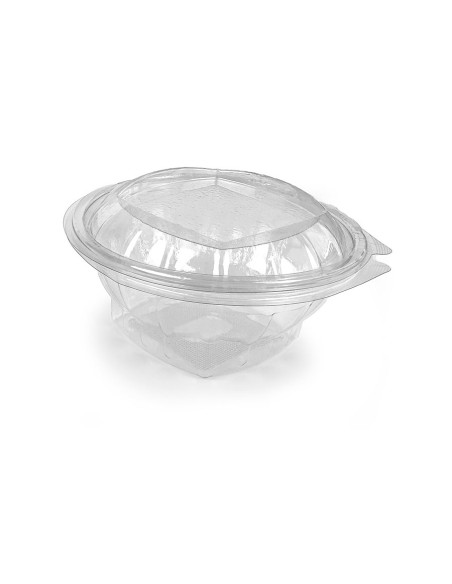 Reusable hinged lid PET salad bowl