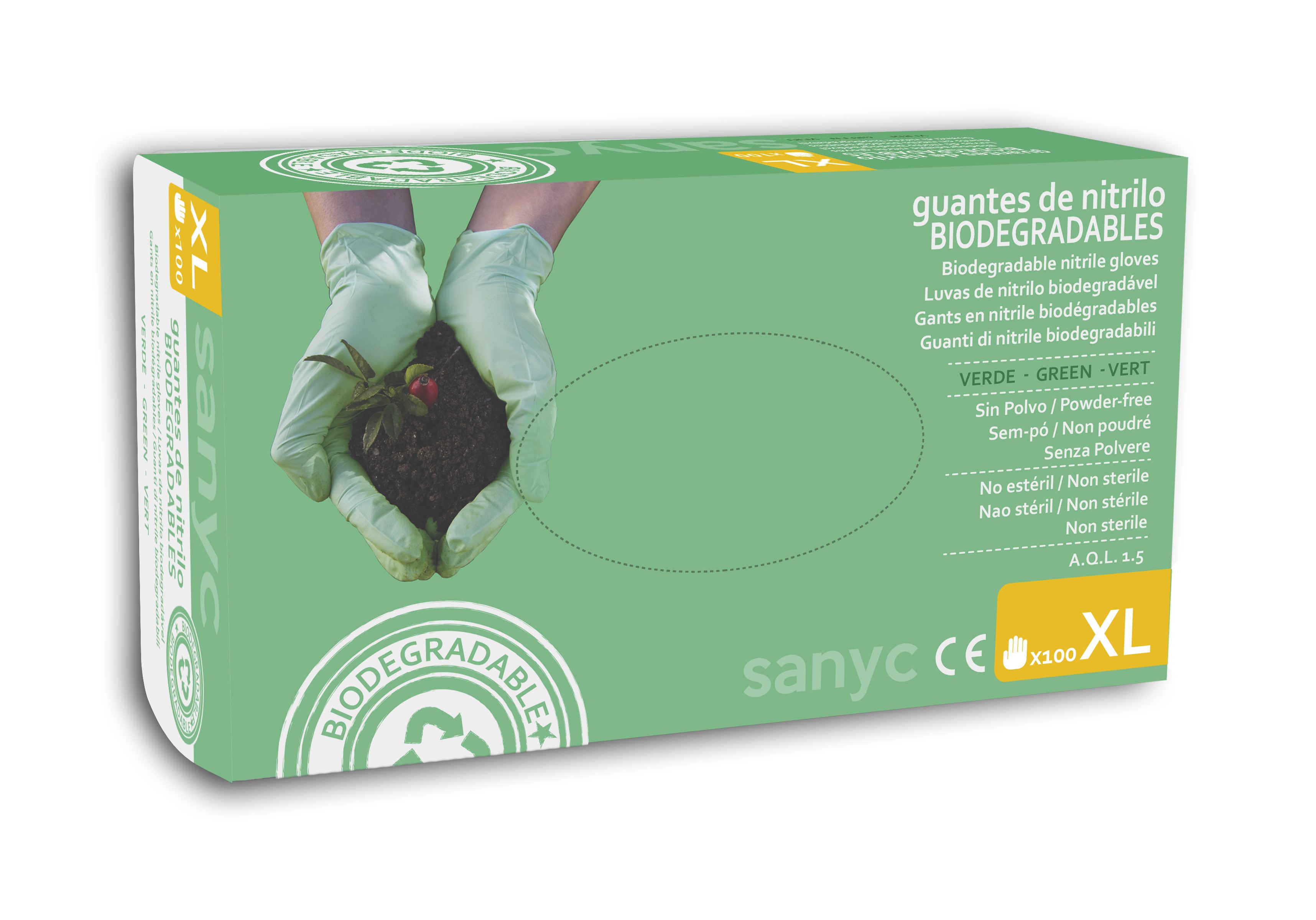 Guantes de Nitrilo BIO s/polvo, 3,5 gr, AQL 1.5