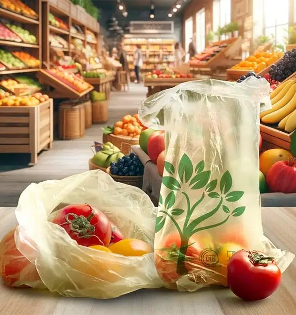 Bolsas compostables siendo usadas en un supermercado